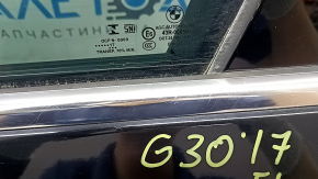 Дверь в сборе передняя левая BMW 5 G30 17-23 keyless, ручка с хром молдингом, черный 668, царапины на молдинге, изогнут молдинг