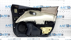 Обшивка двери карточка передняя левая Toyota Prius 50 Prime 17-22 черная, вставка кожа черная, подлокотник кожа черный, царапины