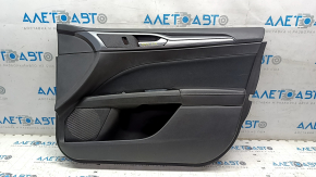 Обшивка двери карточка передняя правая Ford Fusion mk5 13-14 черн с черн вставкой ткань, подлокотник кожа, молдинг серый глянец, вмятины