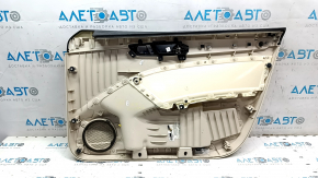 Обшивка двери карточка передняя левая VW Passat b7 12-15 USA беж с беж вставкой кожа, подлокотник кожа, молдинг серый глянец, вмятины, царапины, под химчистку