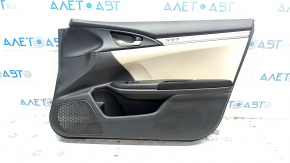 Обшивка двери карточка передняя правая Honda Civic X FC 16-21 4d черная, с беж вставкой, подлокотник ткань черный, царапины