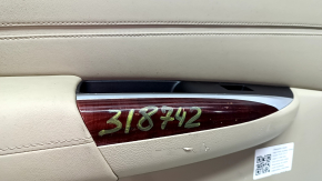 Обшивка двери карточка задняя левая Acura TLX 15-17 дорест кож беж, подлокотник кожа бежевый, вставка кожа бежевая, царапины, вмятины