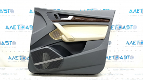 Ornamente ușă față dreapta Audi Q5 80A 18-20 gri închis, ornament sub braț, inserție piele bej, cotiera piele bej, Bang & Olufsen