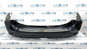 Бампер задний голый Nissan Rogue 19-20 черный, под парктроники, вмятина, царапины, сломано крепление парктроника