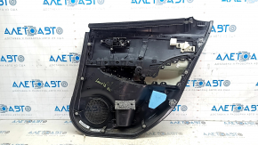 Обшивка двери карточка задняя левая Nissan Leaf 18-21 черная с черной вставкой кожа, подлокотник ткань, с ручкой, царапины