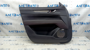 Обшивка двери карточка передняя левая Mazda CX-5 17-23 черная, подлокотник кожа коричневая, накладка с хром молдингом под дерево, BOSE, царапины