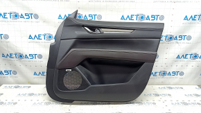Обшивка двери карточка передняя правая Mazda CX-5 17-23 черная, подлокотник кожа коричневая, накладка с хром молдингом под дерево, BOSE