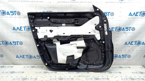 Обшивка двери карточка передняя правая Mazda CX-5 17-23 черная, подлокотник кожа коричневая, накладка с хром молдингом под дерево, BOSE