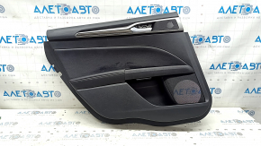 Обшивка двери карточка задняя левая Ford Fusion mk5 17-20 черная с черной вставкой кожа, подлокотник кожа, молдинг серый под дерево, царапины, тычки