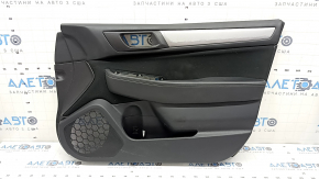 Ornamente ușă față dreapta Subaru Outback 15-19 negru, inserție din stofă neagră, cotiera piele neagră cu cusături gri, ornament gri, zgârieturi, necesită curățare