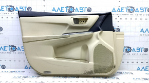 Обшивка двери карточка передняя левая Toyota Camry v55 15-17 usa бежевая с бежевой вставкой пластик, подлокотник резина, с управлением стеклоподъемника, под чистку