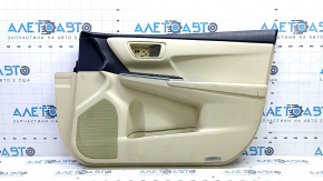Обшивка двери карточка передняя правая Toyota Camry v55 15-17 usa бежевая с бежевой вставкой пластик, подлокотник резина, с управлением стеклоподъемника, под чистку