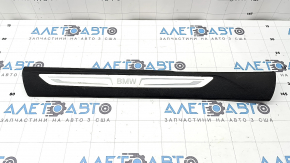 Ornamente prag ușă față stânga BMW X5 F15 14-18 negru cu inserție cromată, zgârieturi, coroziune