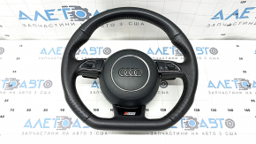 Руль в сборе Audi A4 B8 13-16 3 спицы, S-Line, скошенный, кожа черная с перфорацией, серая строчка, с Airbag, царапины