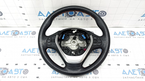 Руль голый BMW 3 F30 12-18 кожа черная, Sport, красная строчка, под лепестки с подогревом, с кнопками и накладкой, царапины, потерт