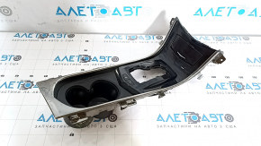Накладка центральной консоли с подстаканниками Cadillac ATS 13-19 черная, с хромом, с кнопкой, с прикуривателем, с боксом, скол, потерт хром