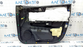 Обшивка двери карточка передняя левая Kia Sportage 17-22 черная, подлокотник экокожа черная, серая строчка, царапины, под чистку