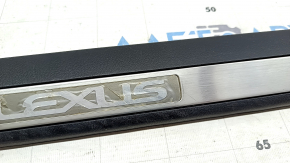 Ornamente prag ușă față stânga Lexus NX200t NX300 NX300h 15-21 negru, cromat, zgârieturi