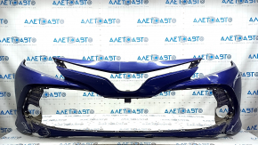 Bara față nefinisată Toyota Camry v70 18-20 LE\XLE fără senzori de parcare, albastră, ruptă, elemente de fixare rupte, zgârieturi, lovituri