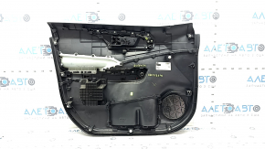 Обшивка двери карточка передняя правая Toyota Rav4 19-24 черная, подлокотник кожа черная, вставка пластик черный, серый молдинг, с ручкой, потертая