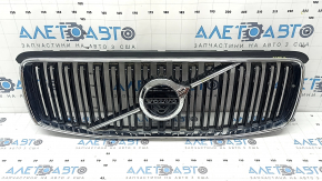 Решетка радиатора grill со значком Volvo XC90 16-19 черная, обрамление хром, под камеру, тычки