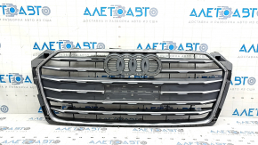 Решетка радиатора в сборе Audi A5 F5 18-19 черный мат+хром, отсутствует эмблема, дефект хрома
