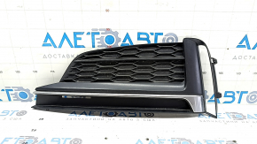 Решетка переднего бампера левая Audi A5 F5 18-19 без радара, черная с хром молдингом, S-Line, песок