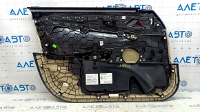 Ornamente ușă față dreapta BMW 5 G30 17-20 piele bej canberra bej, inserție sub lemn închis, cotiera piele bej, cu mâner, cu plasă sub difuzor, pentru curățare