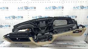 Торпедо передняя панель с AIRBAG BMW 5 G30 17-23 кожа черная с бежевым schwarz/beige, ржавый пиропатрон