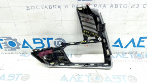 Ornament panou față stânga BMW X7 G07 19-22 lemn negru, negru lucios, cromat, cu iluminare din spate, fixare ruptă, fixări rupte, zgârieturi