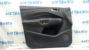 Ornamente ușă față stânga Ford Escape MK3 17-19, cotiera neagră, piele, cu mâner cromat, zgârieturi