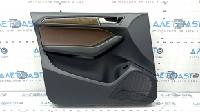 Ornamente ușă față stânga Audi Q5 8R 09-17 negru sub scaun cu memorie, cu mulură maro, inserție din piele, cotiera cauciuc sub lemn lucios, Bang and Olufsen