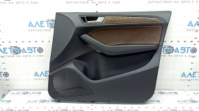 Ornamente ușă față dreapta Audi Q5 8R 09-17 negru, inserție piele maro, cotiera cauciuc, ornament sub lemn lucios, cu mâner, zgârieturi