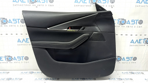 Обшивка двери карточка передняя левая Mazda CX-30 20-23 черная, вставка ткань черная, подлокотник кожа черная, с ручкой, тычка, потерта