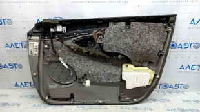 Обшивка двери карточка передняя левая Toyota Camry v40 серая, подлокотник серая кожа, вставка под дерево, с ручкой, без управления, побелел пластик, под чистку, отклелилась кожа