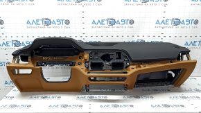 Торпедо передняя панель с AIRBAG BMW 3 G20 19-22 черная с коричневым COGNAC под проекцию, с решеткой динамика