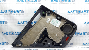 Обшивка двери карточка задняя правая VW Tiguan 09-17 черная, вставка черная кожа, подлокотник черный кожа, с управлением стеклоподъемника, Fender, под химчистку