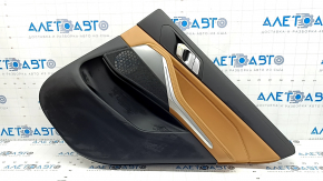 Обшивка двери карточка задняя правая BMW X5 G05 19-23 кожа schwarz/коричневая COGNAC без шторки, вставка серая, подлокотник кожа коричневая COGNAC, с ручкой и накладками, царапины, тычки