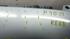 Бампер задний голый Toyota Prius V 12-17 без губы, голубой, примят, надломаны крепления, царапины