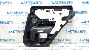 Обшивка двери карточка задняя левая BMW X3 G01 18-21 кожа бежевая, вставка кожа бежевая, серая строчка, вставка под дерево темный дуб Perlglanz Chrom, с ручкой, царапины, вмятины