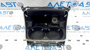 Бокс карман центральной консоли с подстаканниками Mercedes C-class W205 15-21 под темное дерево, тип 1 с подсветкой, прикуривателем и подстаканниками, царапины