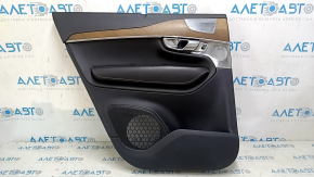 Ornamente ușă spate stânga Volvo XC90 16-22 piele neagră, sub cortină, cotieră și inserție piele nappa neagră, mulaje nuc, Bowers & Wilkins, zgârieturi, pentru curățare chimică