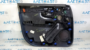 Ornamente ușă față dreapta Volvo XC90 16-22 piele neagră, cotiera și inserție piele nappa neagră, ornament din nuc, Bowers & Wilkins, zgârieturi, fixare ruptă, cromul de pe mâner se exfoliază
