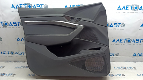 Обшивка двери карточка передняя левая Audi E-Tron 19-23 кожа черная, хром молдинг