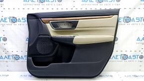 Обшивка двери карточка передняя правая Honda CRV 17-22 черная, подлокотник серая кожа, вставка серая кожа, молдинг под дерево, под химчистку