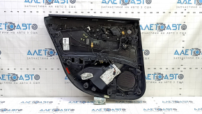 Обшивка двери карточка задняя правая Audi A4 B9 17-19 черная, бежевый подлокотник, накладка под дерево, с ручкой, с кнопкой центр замка, с управлением стеклоподъемника