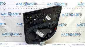Обшивка двери карточка задняя левая Audi A4 B9 17-19 черная, бежевый подлокотник, накладка под дерево, с ручкой, с кнопкой центр замка, с управлением стеклоподъемника, царапина