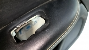 Ornamente ușă spate stânga Jeep Compass 17-21 negru, cu inserție neagră din piele, cotiera din piele neagră cu cusături maro și albe, cu mâner, zgârieturi