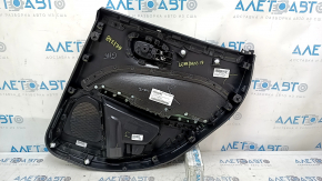 Ornamente ușă spate stânga Jeep Compass 17-21 negru, cu inserție neagră din piele, cotiera din piele neagră cu cusături maro și albe, cu mâner, zgârieturi