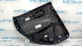 Обшивка двери карточка задняя правая Jeep Compass 17-21 черн, с черной вставкой кожа, подлокотник черная кожа с коричневой и белой строчкой, с ручкой, царапины
